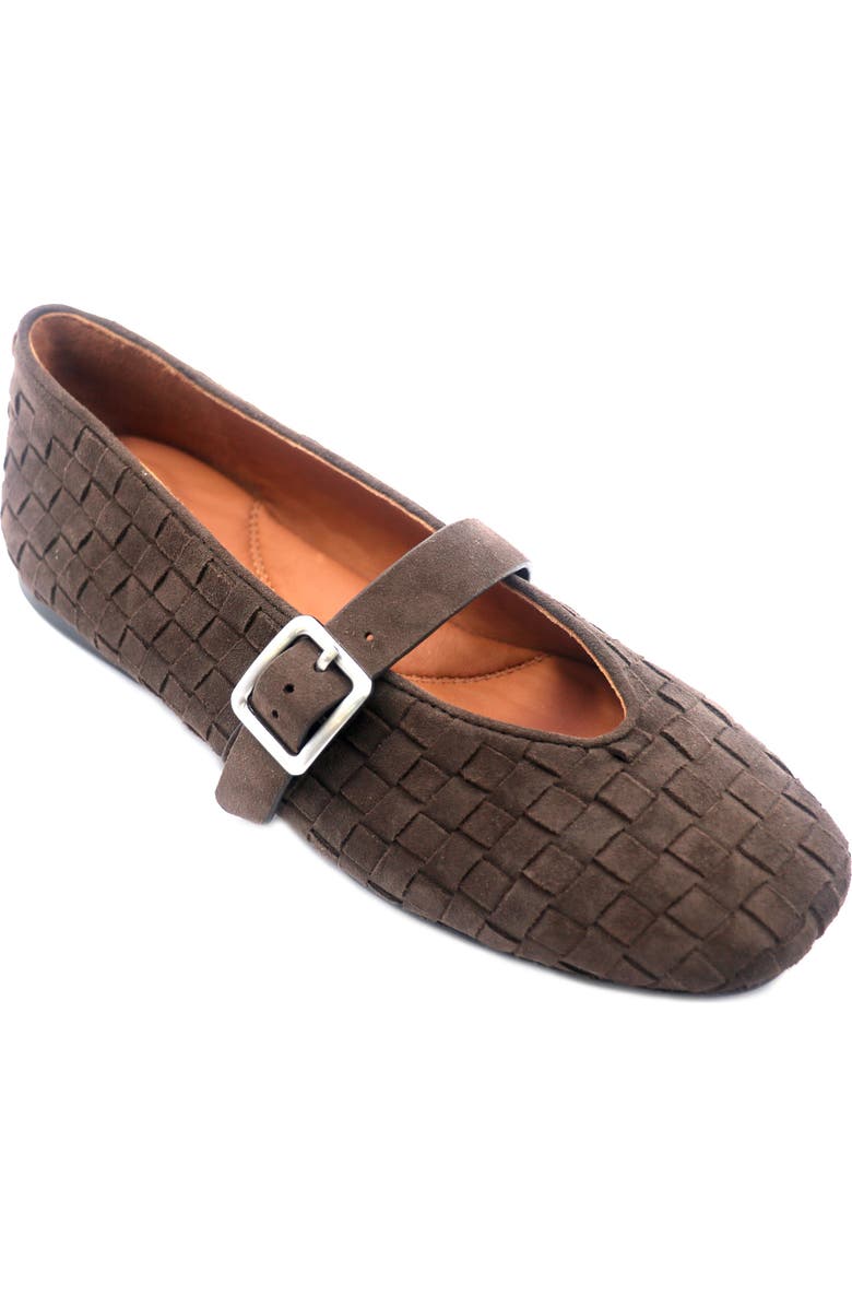 Gentle Souls Winifred Woven Mary Jane Flat, Main, color, Dark Chocolate Suede