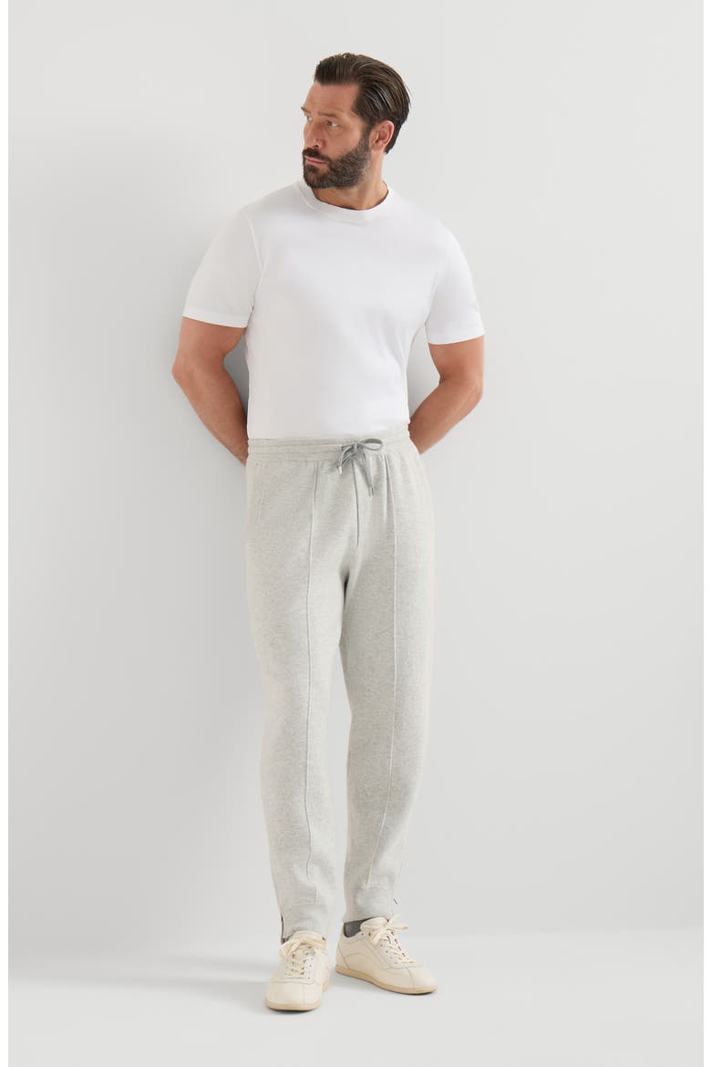 Cashmere double knit trousers with crête detail and elasticated zipper cuffs, Alternate, color, Light Grey
