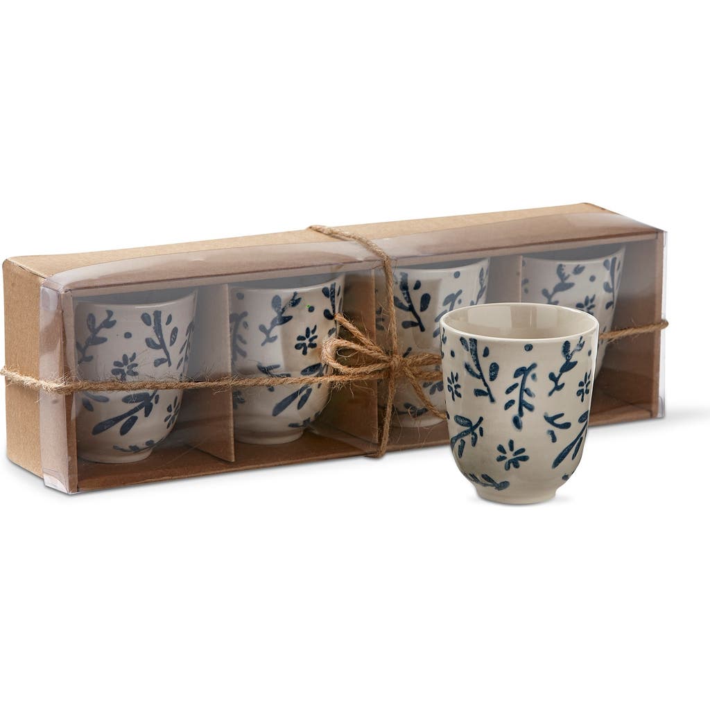 Tag American Rustic Blue Beige Stoneware Tea Cup Set Of Four In Blue