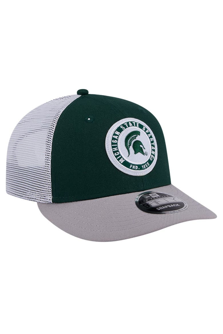 Men's New Era Green Michigan State Spartans Throwback Circle Patch 9FIFTY Trucker Snapback Hat, Alternate, color, Green