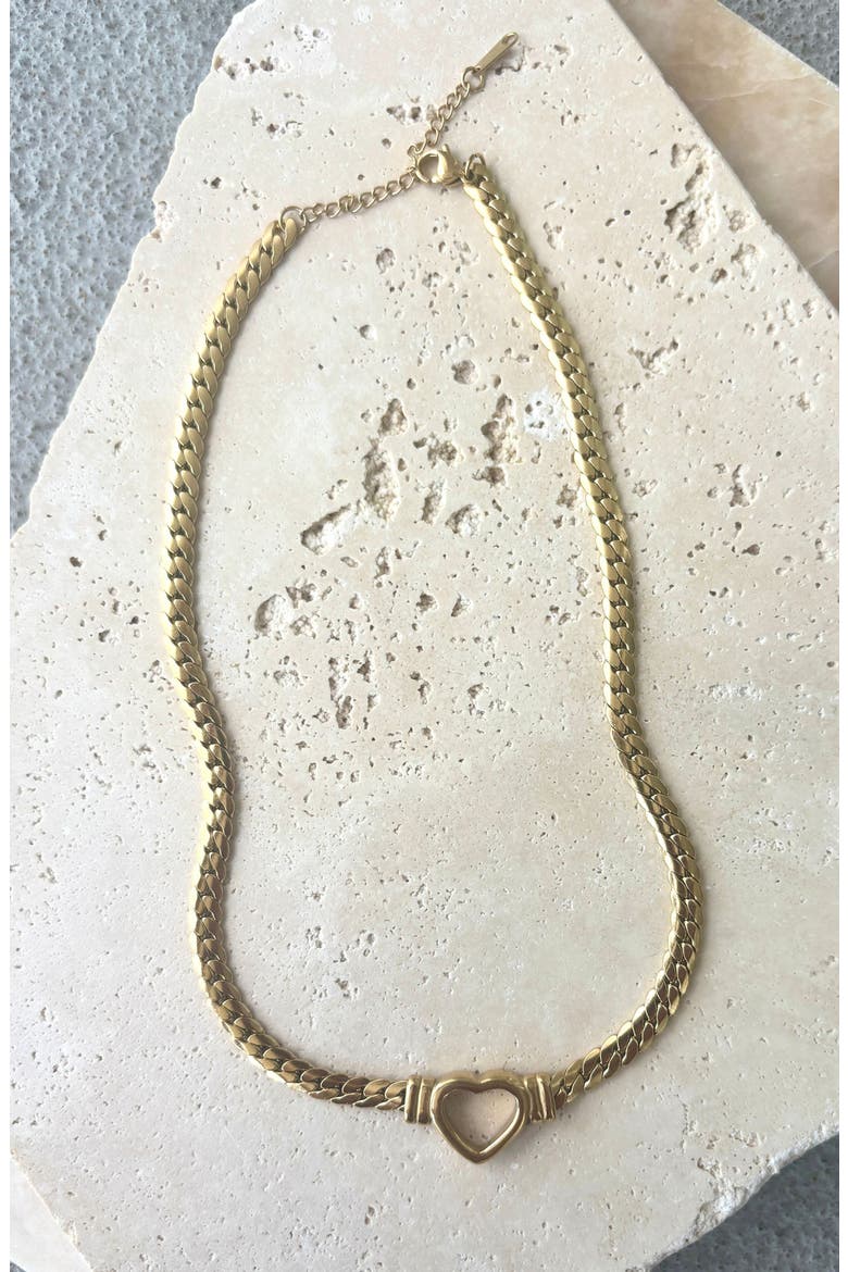 Heart Charm Curb Chain Necklace, Alternate, color, GOLD