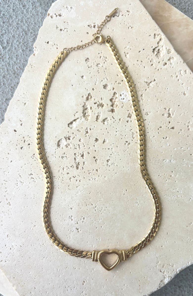 Adornia Heart Charm Curb Chain Necklace, Alternate, color, Gold