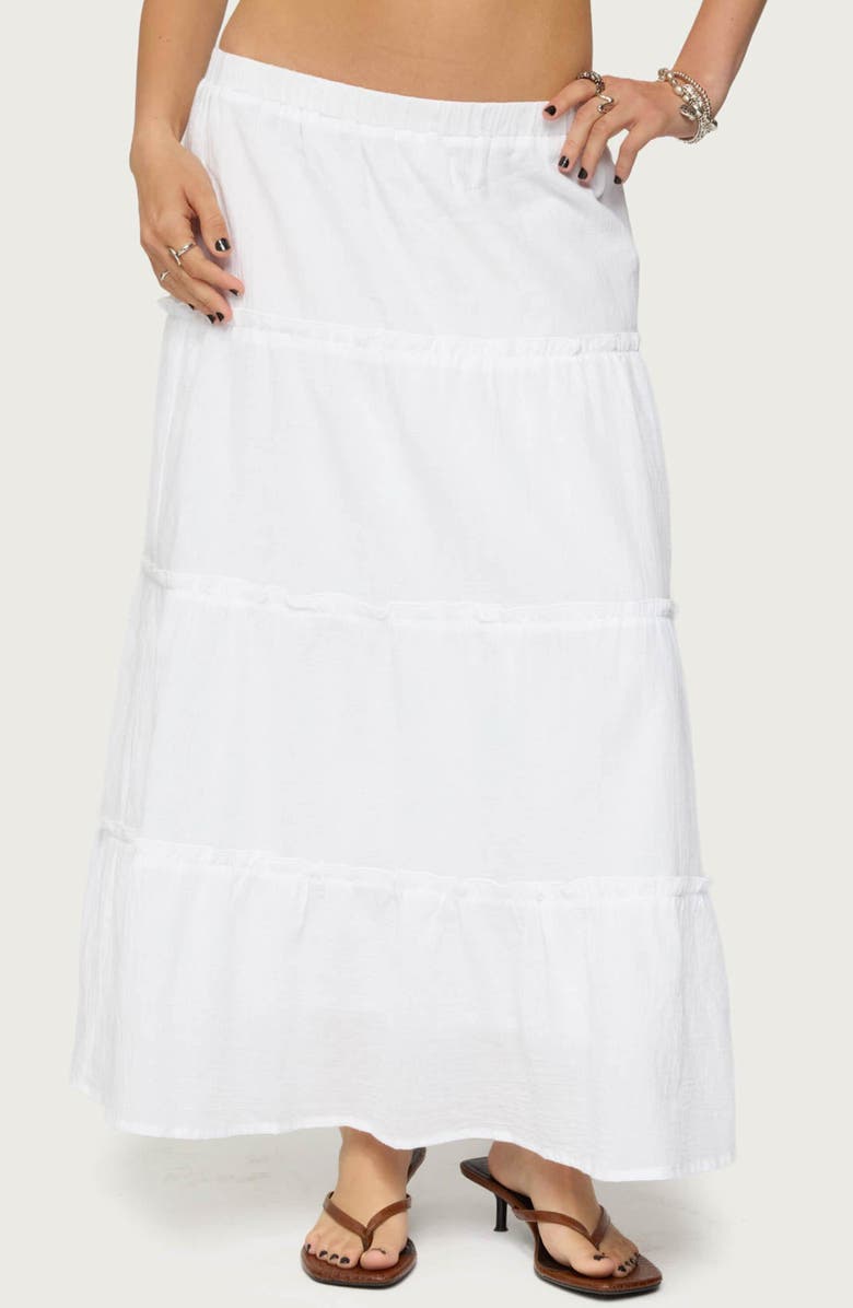 EDIKTED Tiered Cotton Maxi Skirt, Main, color, White