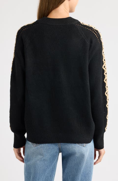 Embroidered Sleeve Mock Neck Sweater