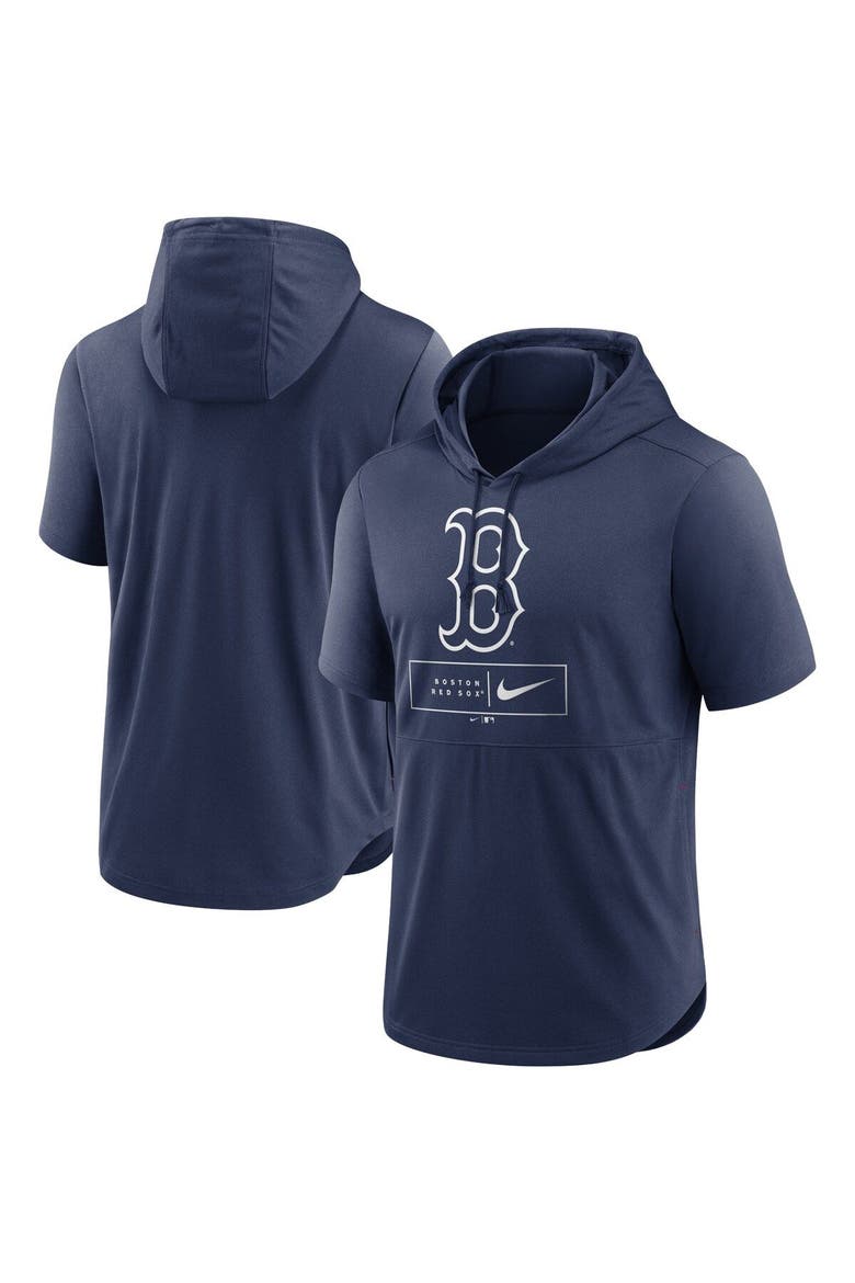Men's Nike Navy Boston Red Sox Logo Lockup Performance Short-Sleeved Pullover Hoodie, Main, color, Navy
