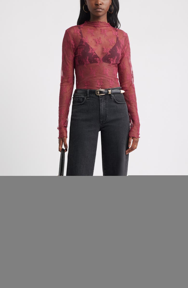 Treasure & Bond Sheer Lace Top, Alternate, color, Burgundy Rhode