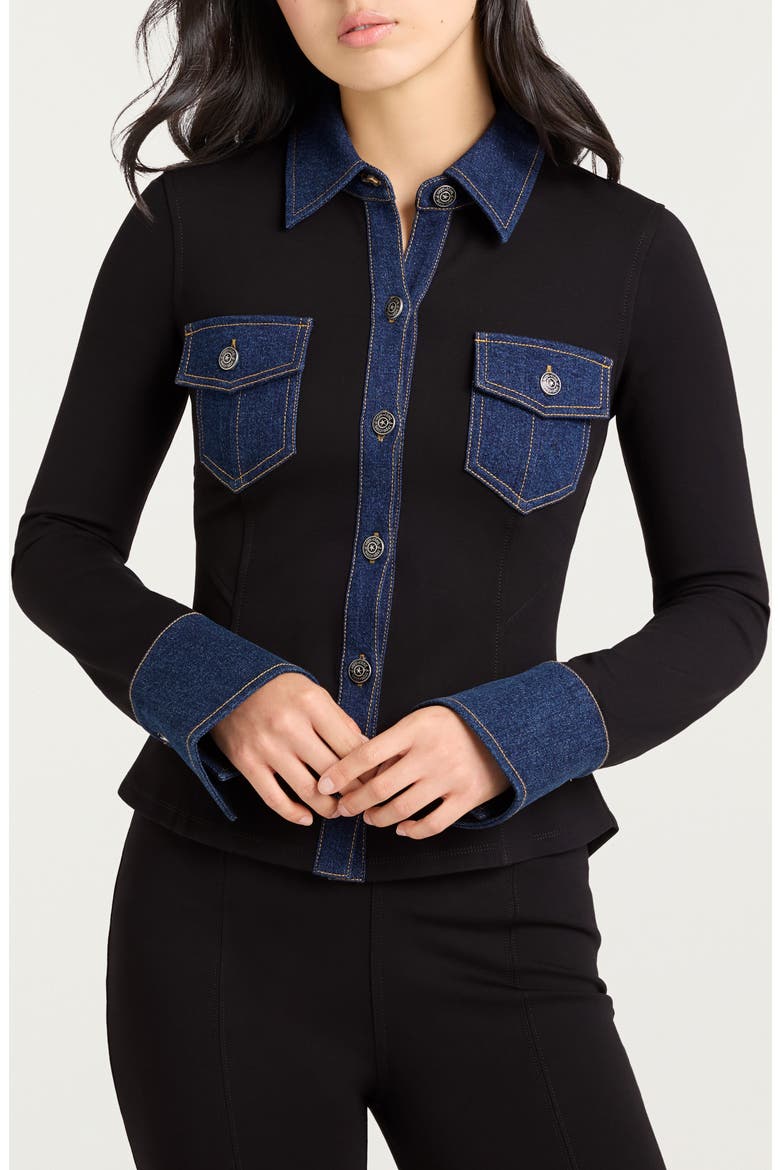 Aliza Denim Trim Shirt, Main, color, BLACK/ FONTAINE