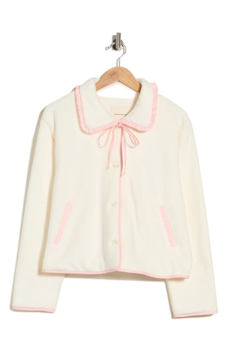 Plaid High Pile Fleece Jacket, Alternate, color, IVORY