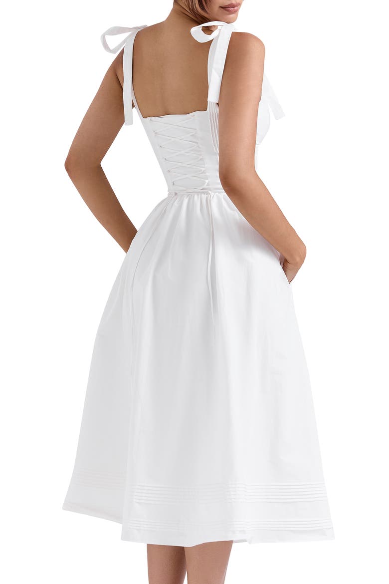 Hattie Lace-Up Stretch Cotton Blend Corset Midi Dress, Alternate, color, WHITE