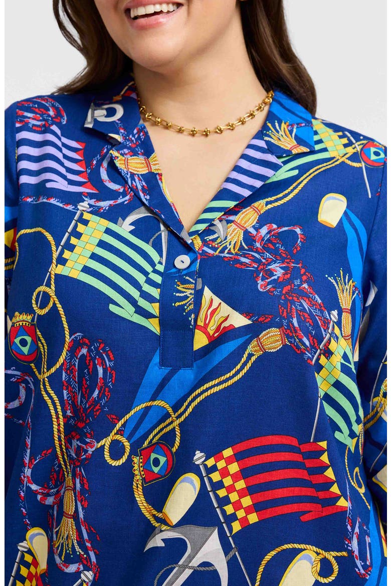 Sloane Nautical Print Linen Blend Shirtdress, Alternate, color, NAVY MULTI
