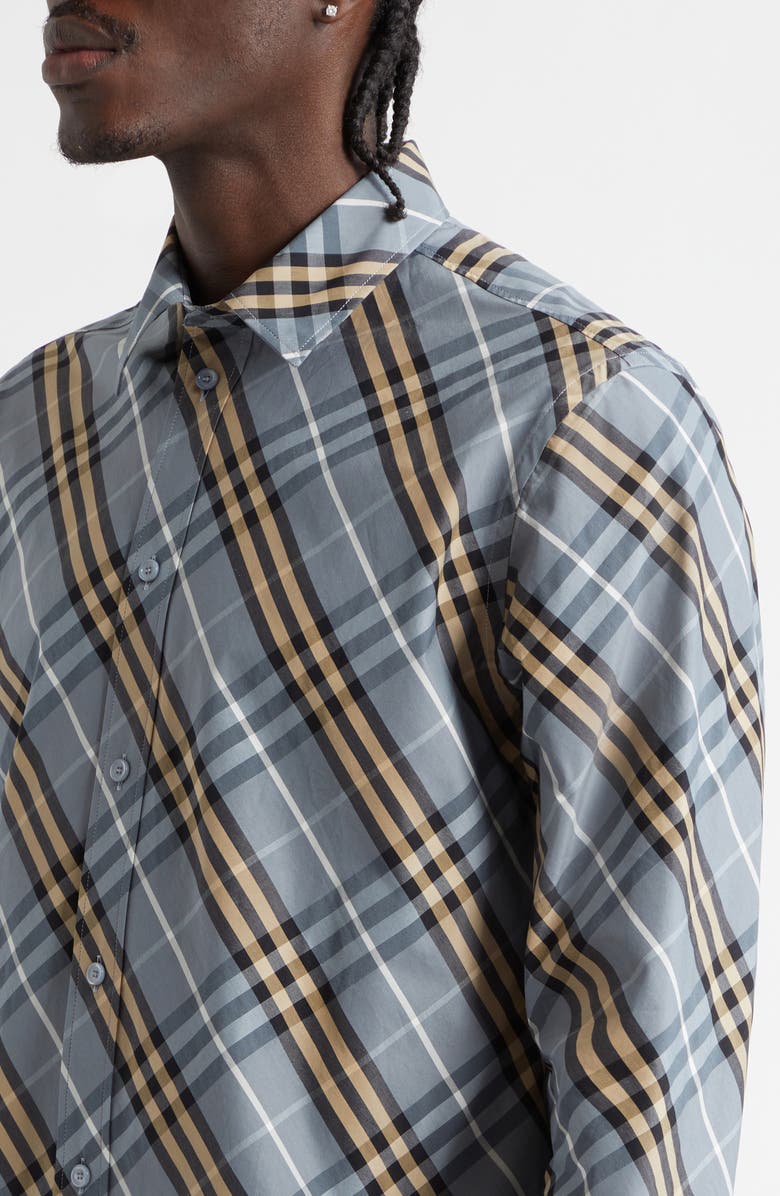 Burberry Robert Regular Fit Check Cotton Poplin Button-Up Shirt, Alternate, color, Wave Blue Ip Check