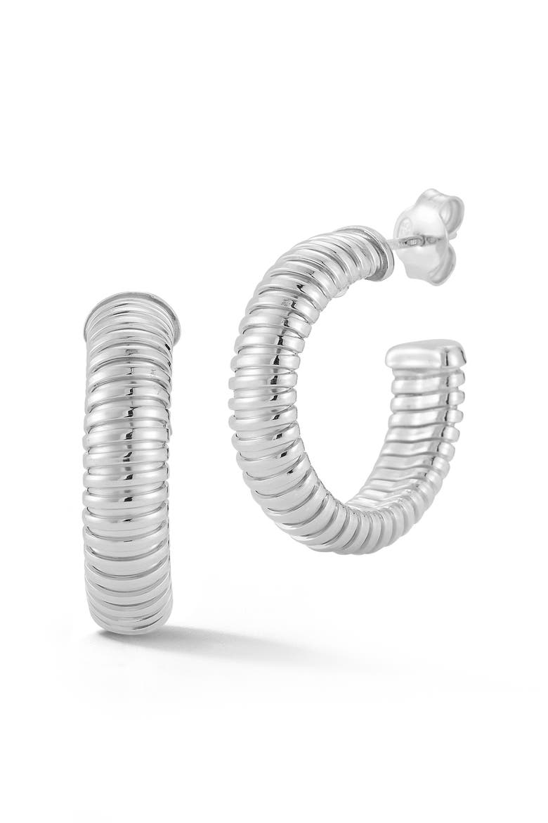 Ribbed Hoop Earrings, Main, color, SILVER