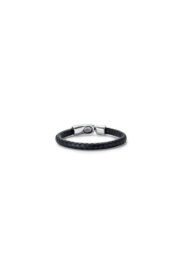 Braided Leather Bracelet with Secure Closure, Main, color, Silver