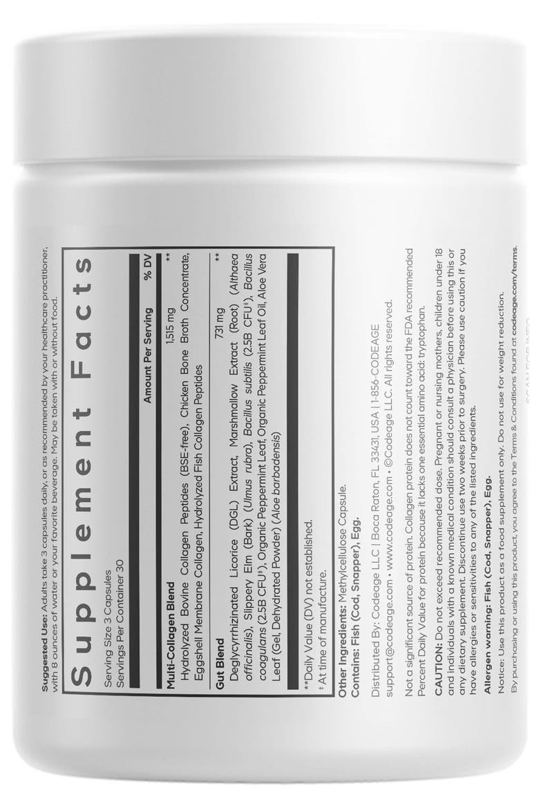 Multi Collagen + Gut Blend & Probiotics Supplement, Alternate, color, White