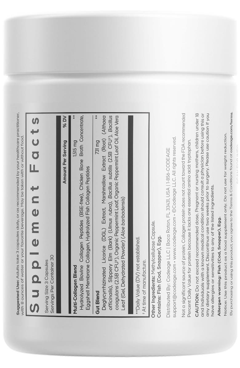 Codeage Multi Collagen + Gut Blend & Probiotics Supplement, Alternate, color, White