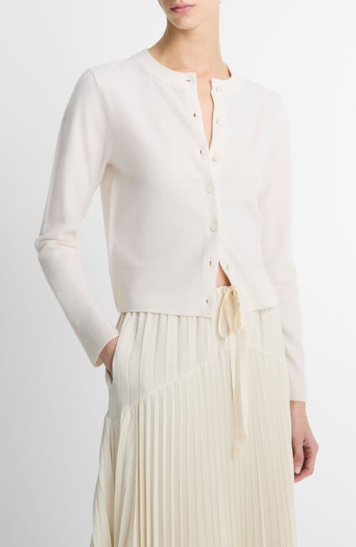 Shop Vince Tipped Half Moon Cardigan In Off White/optic White