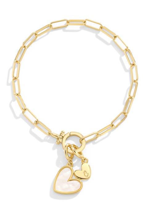 Mother Of Pearl Initial Heart Charm Bracelet