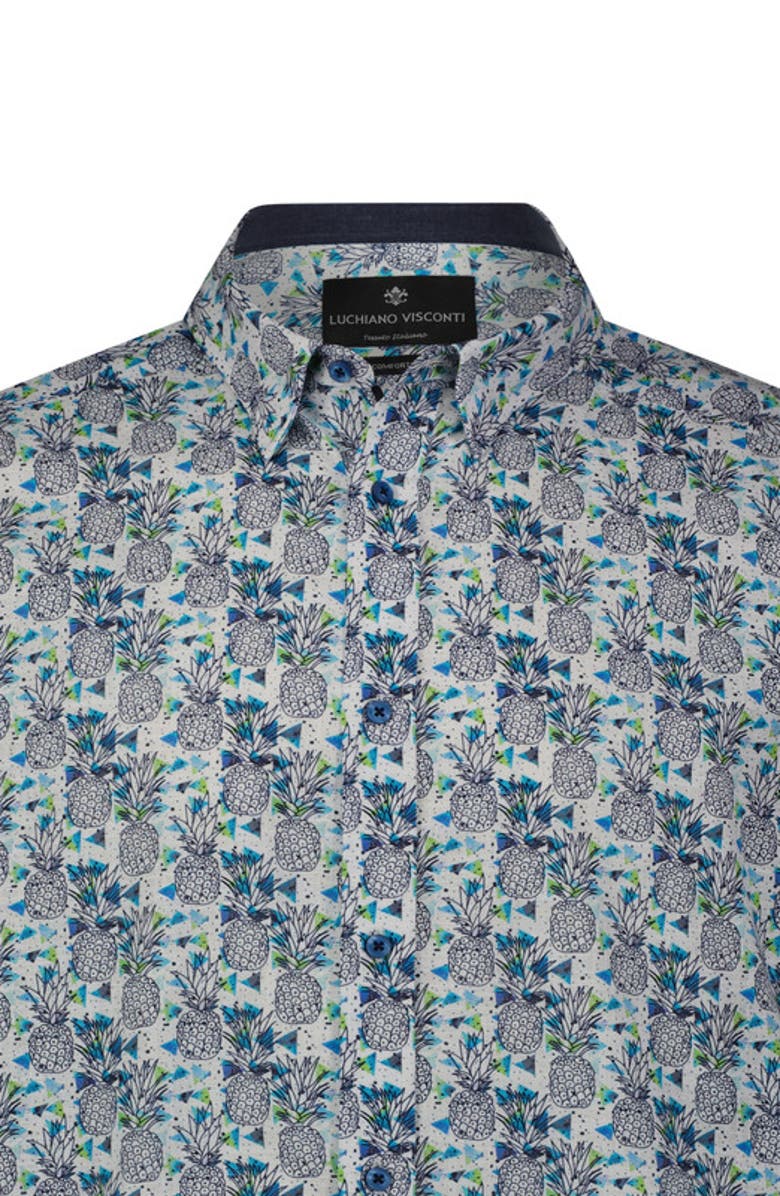 Luchiano Visconti Pineapple Print Short Sleeve Shirt, Alternate, color, 