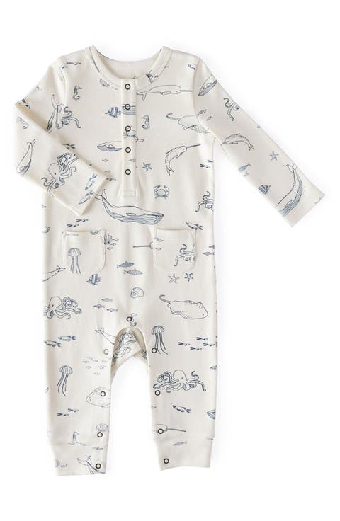 Life Aquatic Patch Pocket Organic Cotton Henley Romper (Baby)