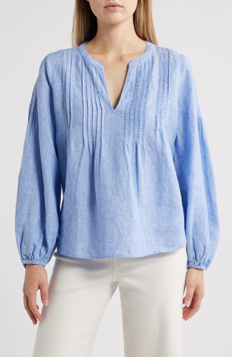 Costalina Pintuck Linen Peasant Top