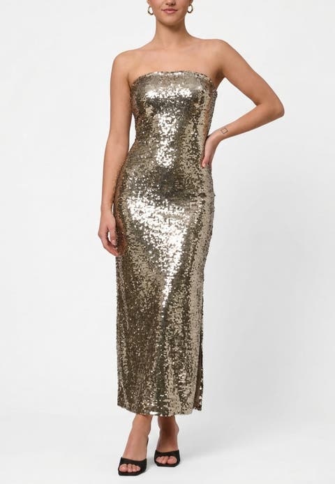 Yuri Strapless Sequin Midi Dress