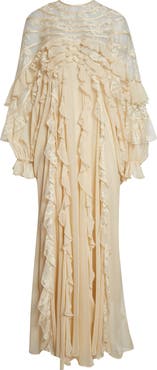 Zimmermann Rebellion Splice Long Sleeve Lace Ruffle Silk Maxi Dress
