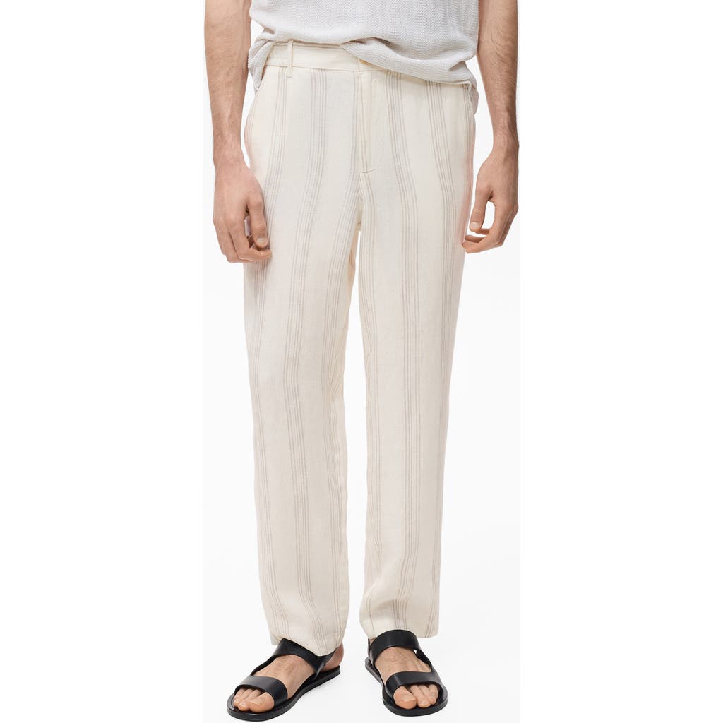 Mango Elastic Waist Linen Pants In White