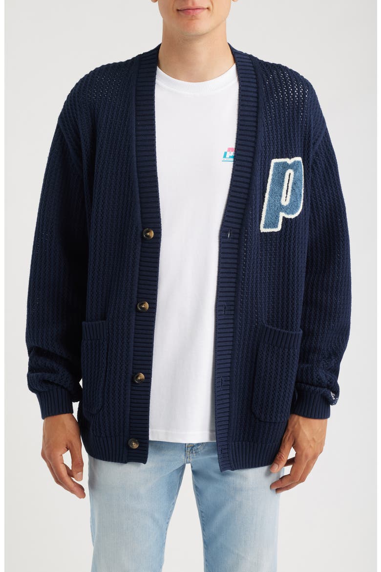 x Prince Openwork Cotton Cardigan, Main, color, DARK NAVY