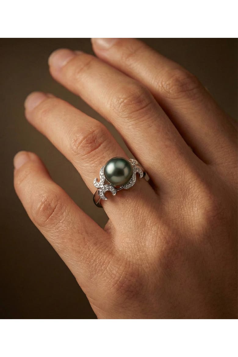 Tahitian South Sea Pearl Crown Jewel Ring, Alternate, color, White Gold