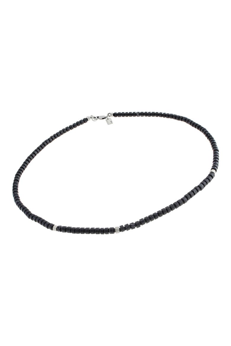 Men's Beaded Collar Necklace, Alternate, color, BLACK/ WARM SILVER