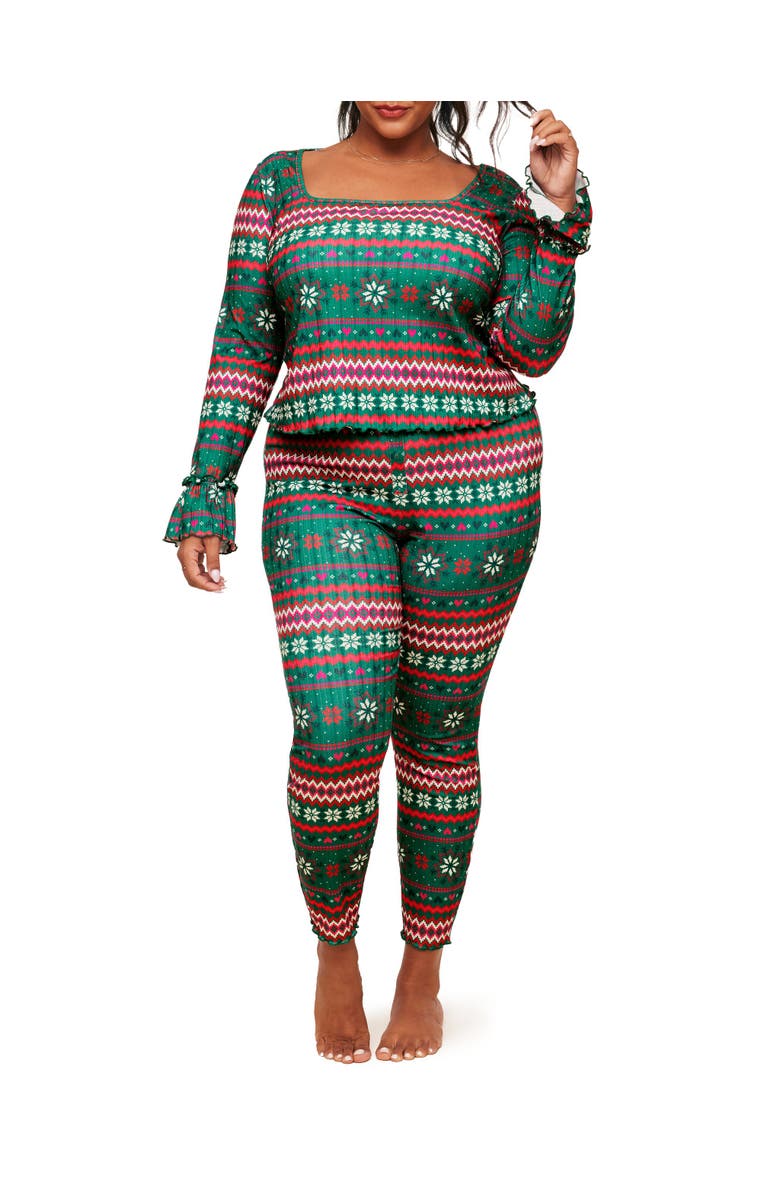 Adore Me Audra Pajama Long Sleeve Top & Legging Set, Main, color, Novelty Green