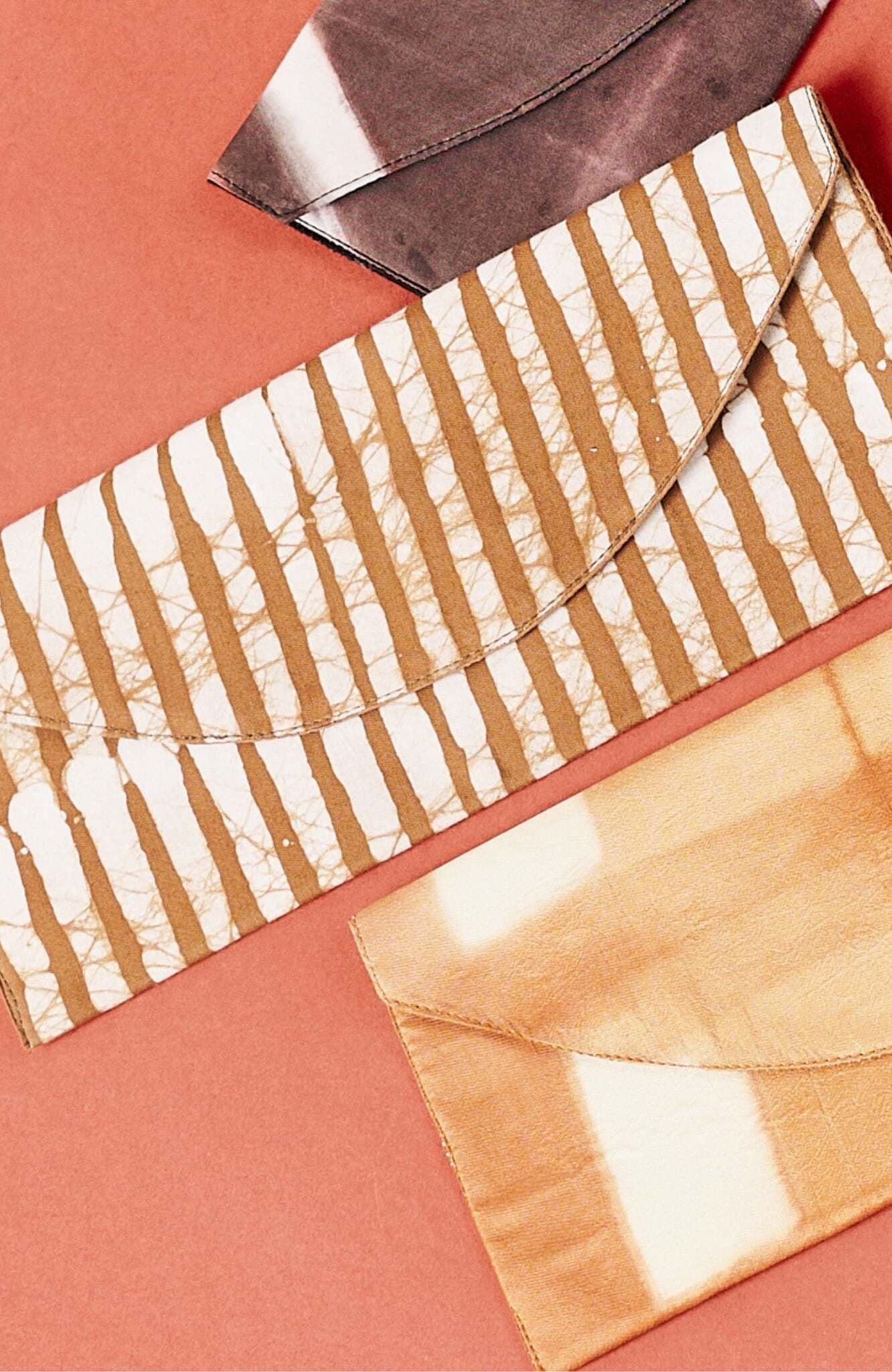 Studio Variously Oak Brown Stripes Cotton Wax Block Printed Zero Waste Envelope Pouch, Alternate, color, Default Title