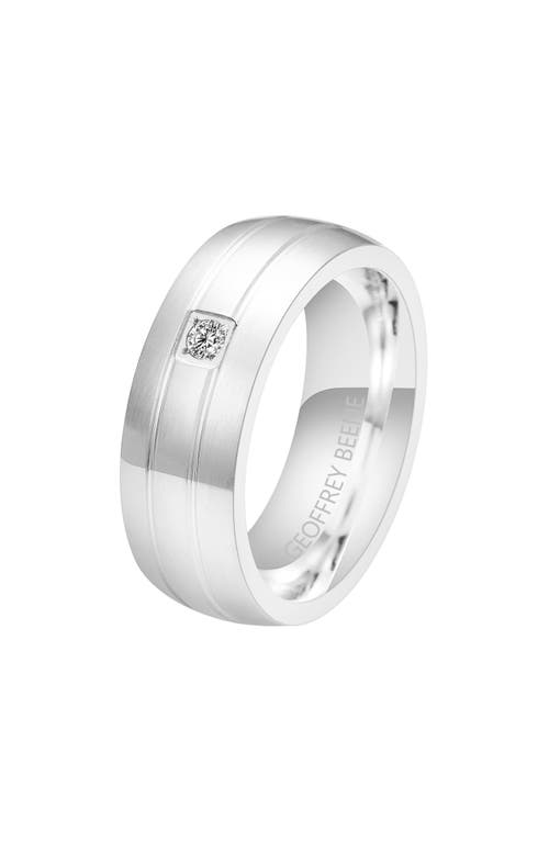 Geoffrey Beene Brushed Stainless Steel Cubic Zirconia Band Ring