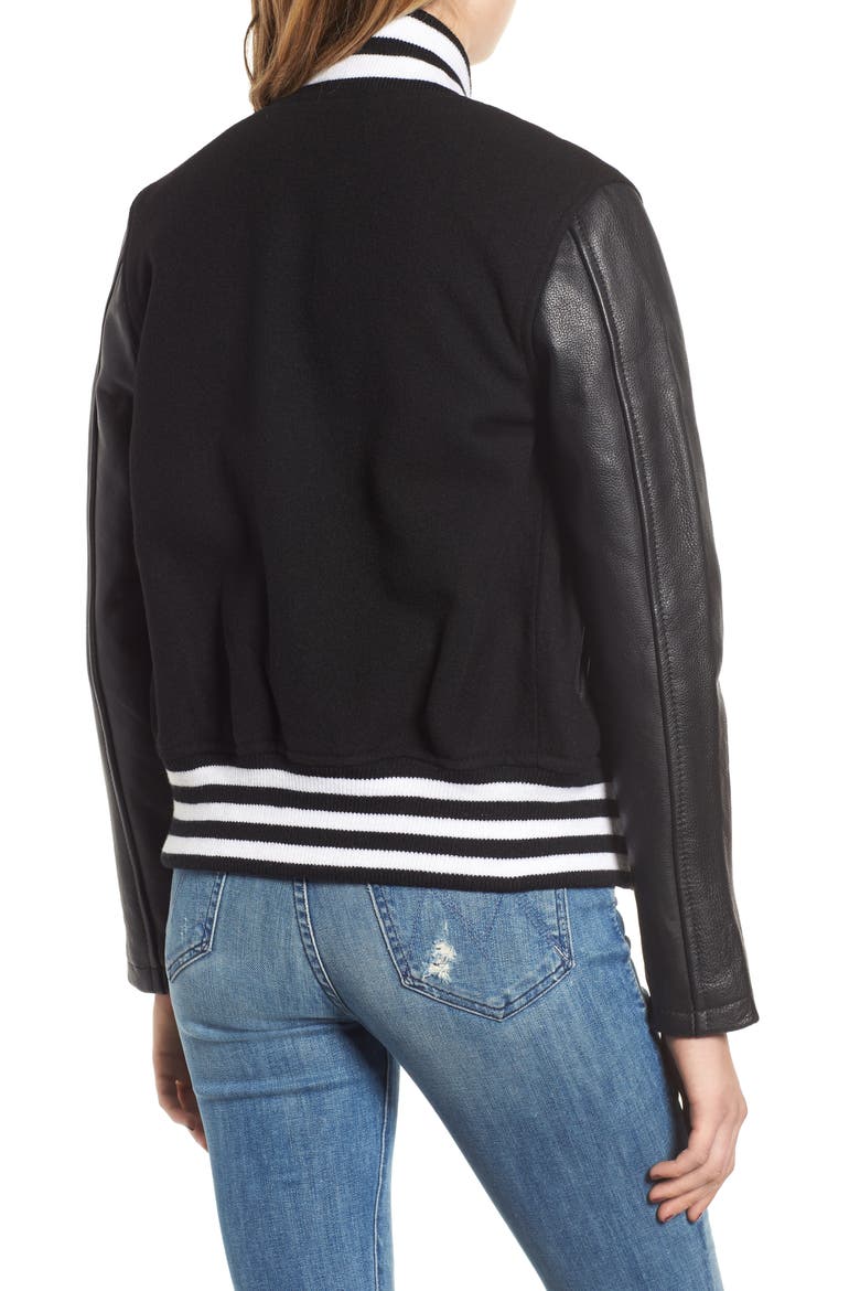 Moto Varsity Jacket, Alternate, color, BLACK