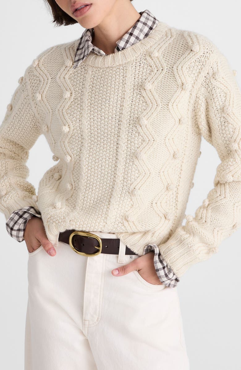 Madewell Mix Stitch Crewneck Sweater, Main, color, Ivory