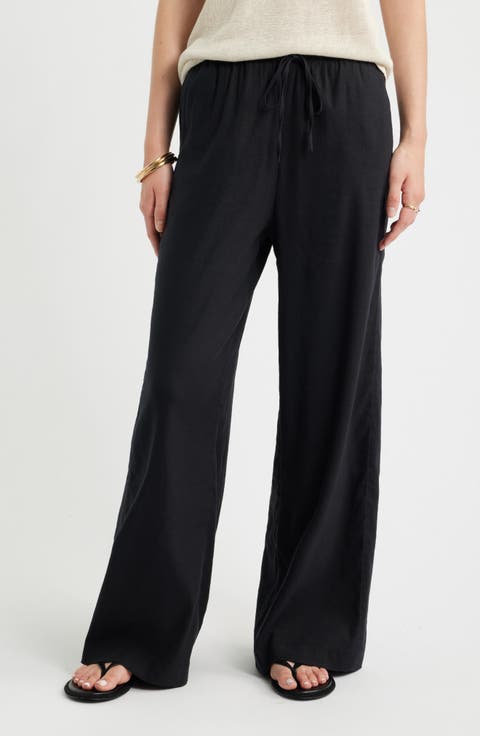 Linen Blend Drawstring Pants