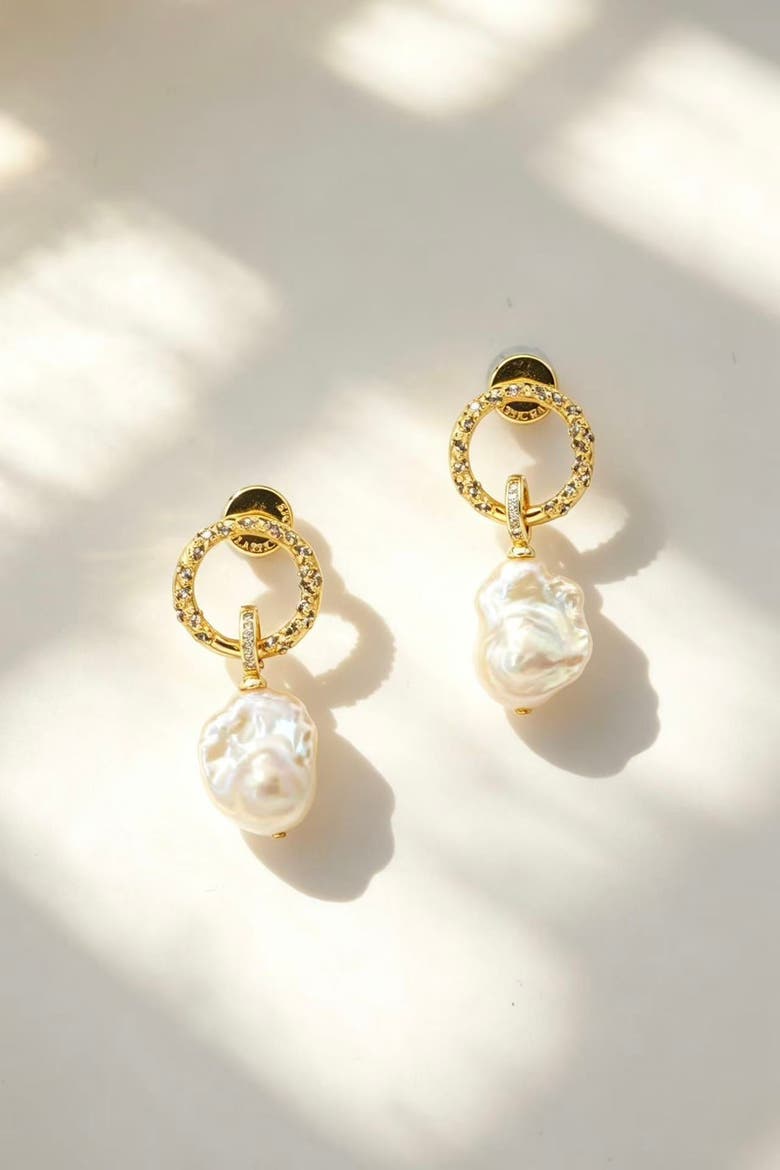 Nina Baroque Pearl Drop Earrings, Main, color, Gold