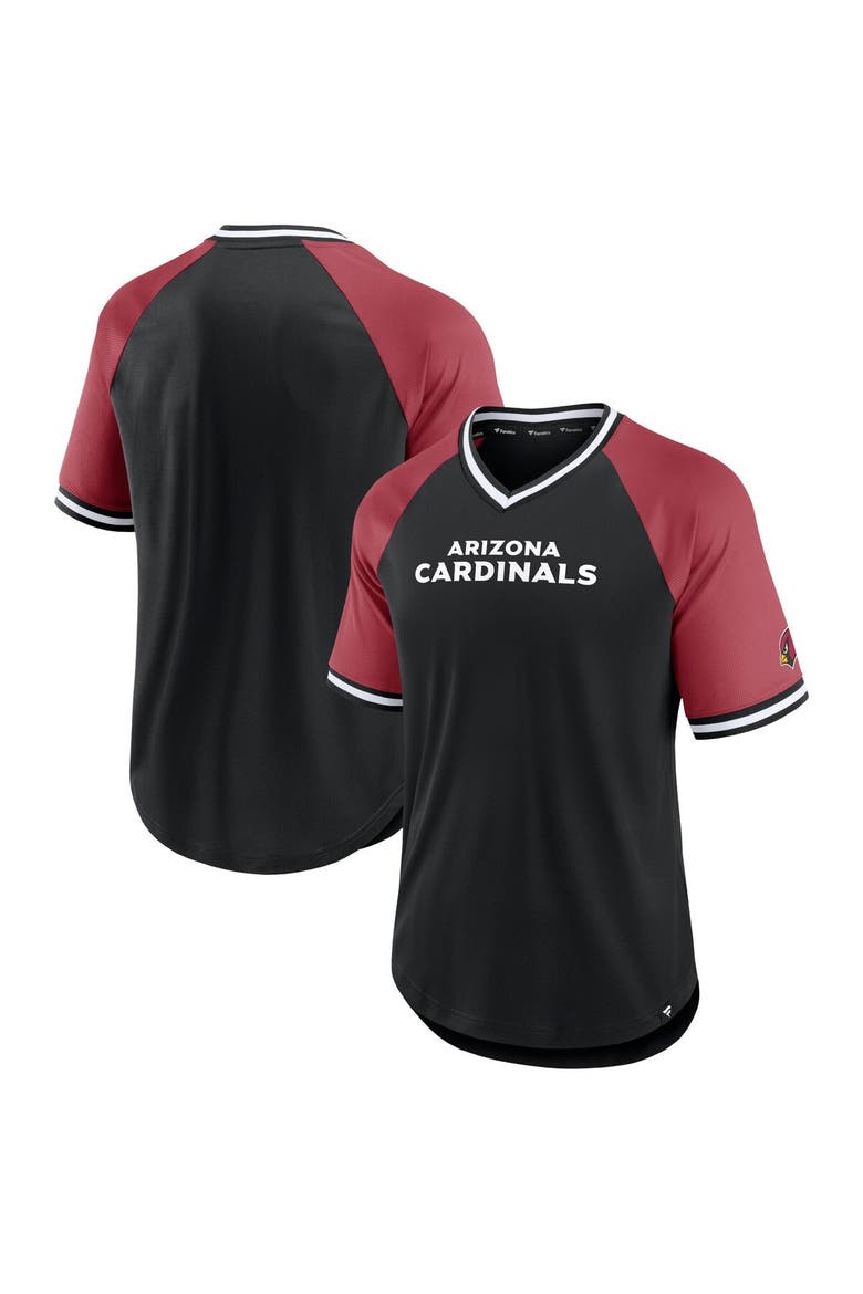 Men's Fanatics Branded Black/Cardinal Arizona Cardinals Second Wind Raglan V-Neck T-Shirt, Main, color, Black