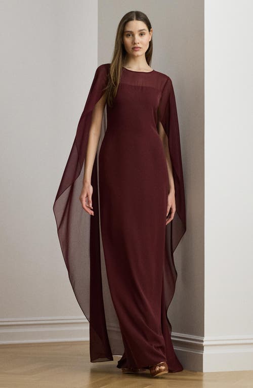 Ralph Lauren Cape Georgette Gown In Burgundy