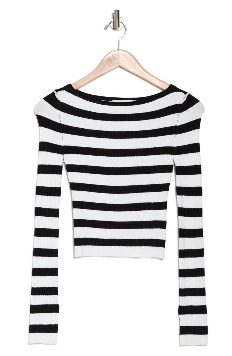 BY DESIGN Amiri Stripe Boat Neck Crop Sweater, Alternate, color, Black/ Gardenia