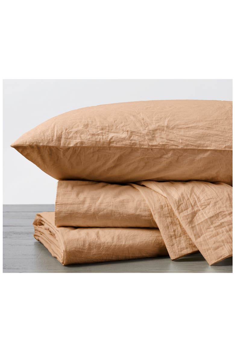 Set of 2 Organic Crinkled Percale Pillowcases, Main, color, GINGER