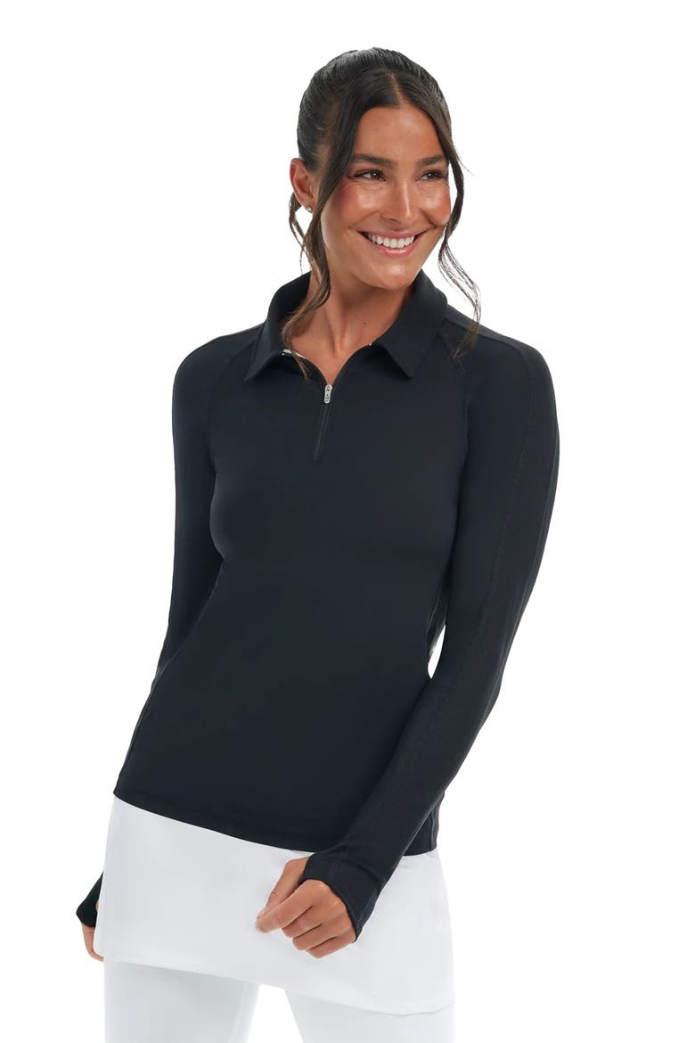 Women's Long Sleeve Quarter Zip Polo with Sun and UV Protection, Main, color, Black