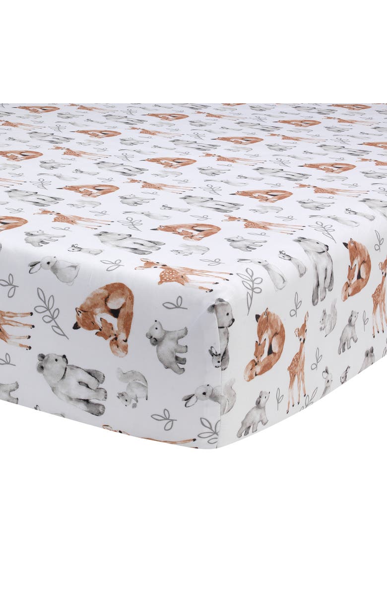 Lambs & Ivy Painted Forest Woodland Animals 4-Piece Nursery Baby Crib Bedding Set, Alternate, color, Tan