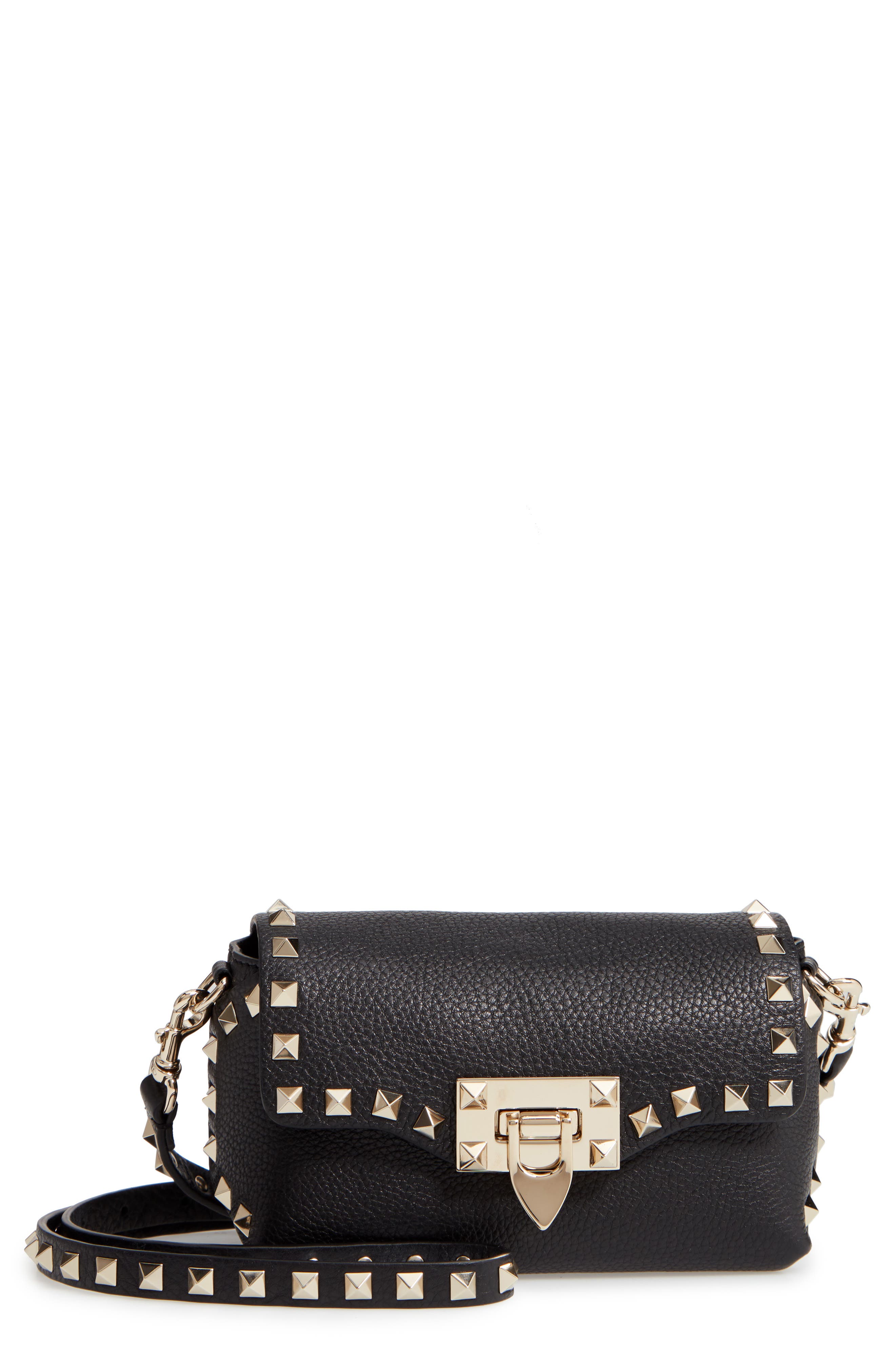 Valentino Garavani Rockstud Mini Calfskin Leather Crossbody Bag, Main, color, 