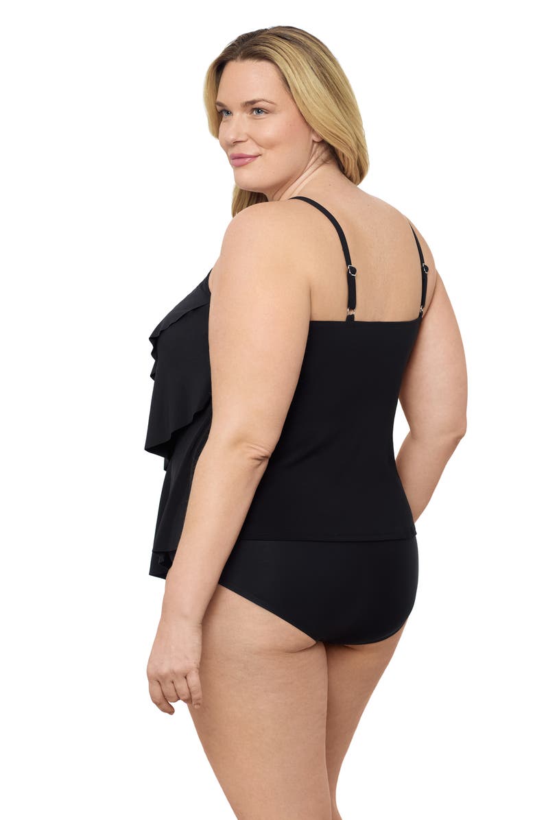 Aqua Green Triple Ruffle Tier Adjustable Tankini Swimsuit Top, Alternate, color, Black