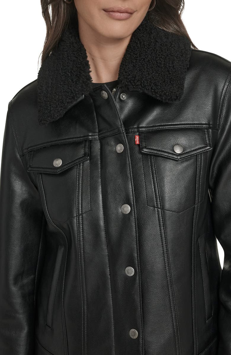 Levi's Faux Leather Trucker Jacket, Alternate, color, Black