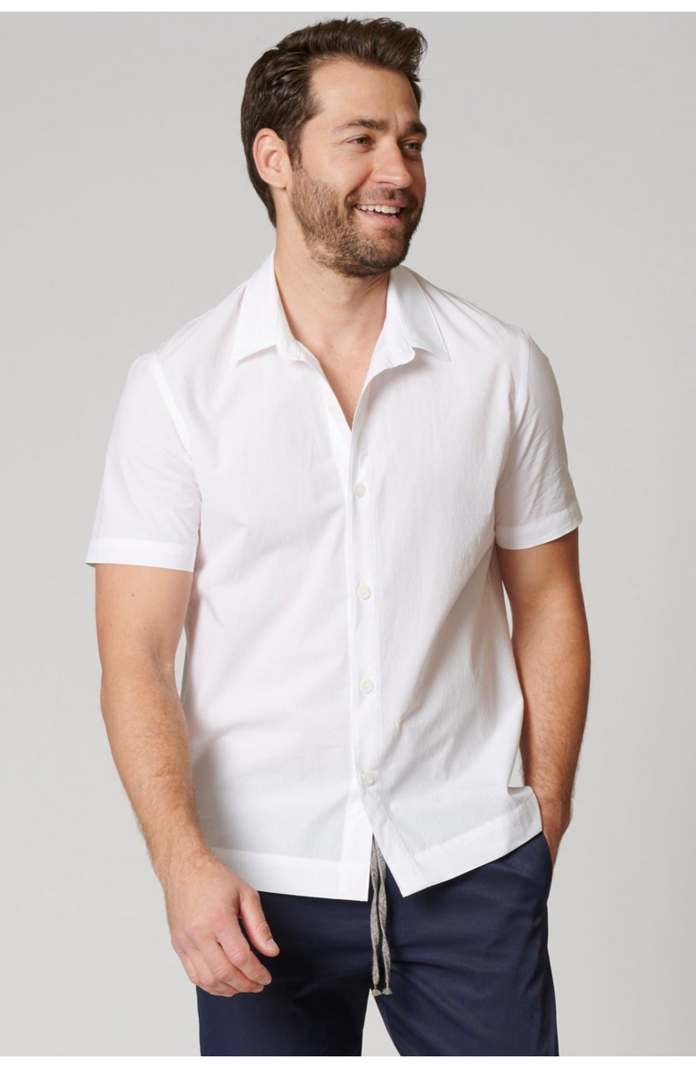 LEISURE LAB Short Sleeve Cotton Button Up, Main, color, White