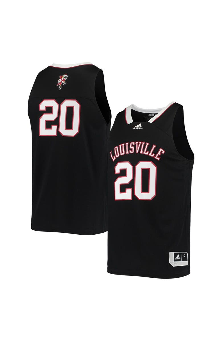 adidas Men's adidas #20 Black Louisville Cardinals Reverse Retro Jersey, Main, color, 