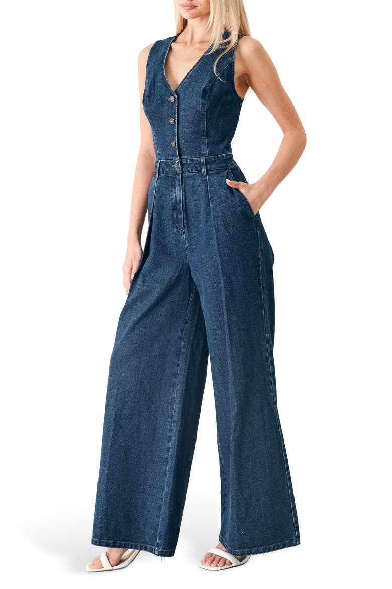 Sleeveless Denim Jumpsuit, Alternate, color, INDIGO DENIM