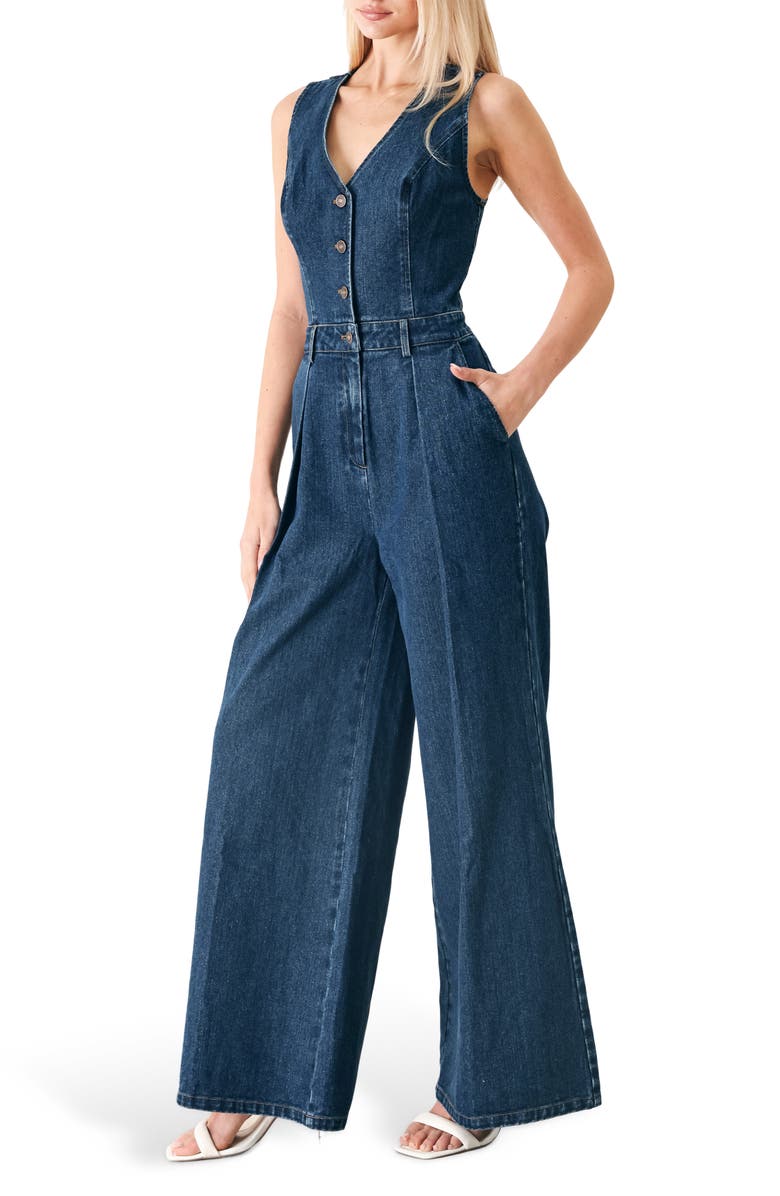 FREEMARKET Sleeveless Denim Jumpsuit, Alternate, color, Indigo Denim
